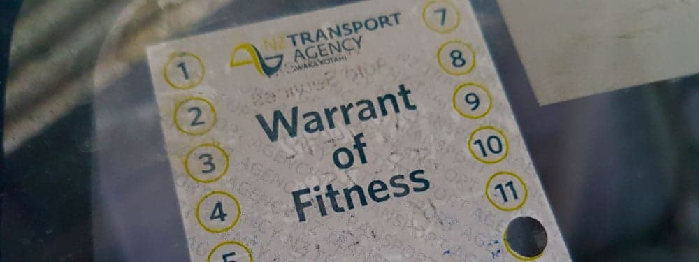 NZ Waka Kotahi warrant of fitness on a windscreen